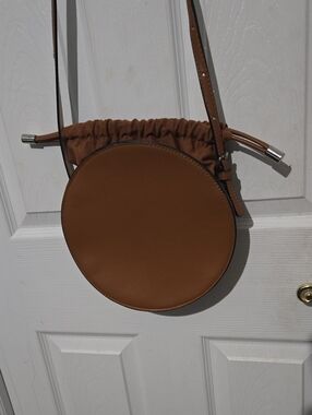 Zara Tan Round Drawstring Crossbody Bag